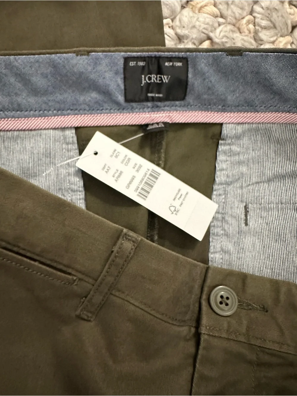 NWT J. Crew Men’s 770™ Straight-fit stretch chino pant in Catskill Green 30/32